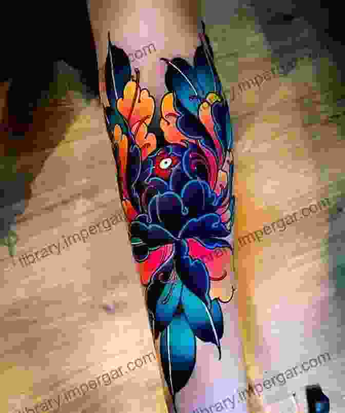 A Close Up Of A Vibrant Color Tattoo On Skin. Discovering Tattoo Art: How To Use Explosive Color Tattoos: Tattoo Machines